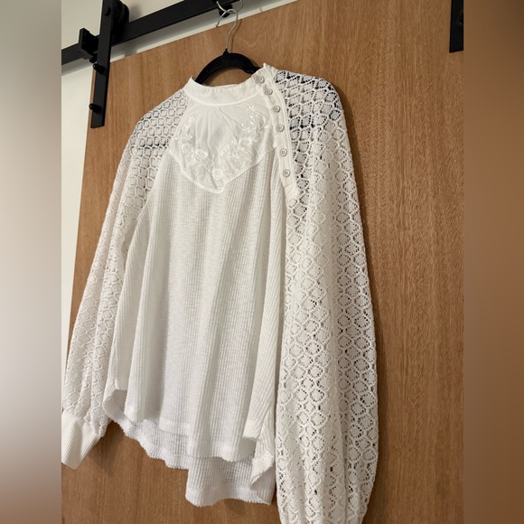 Free People Sweetest Thing White Embroidered Lace shirt Cottagecore romantic M - Picture 4 of 11